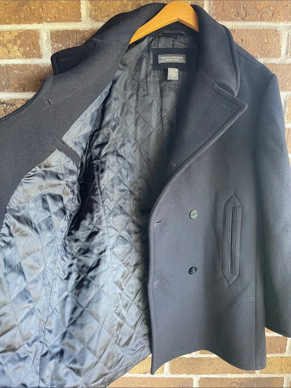Banana Republic Black Wool Double-Breasted Peacoat